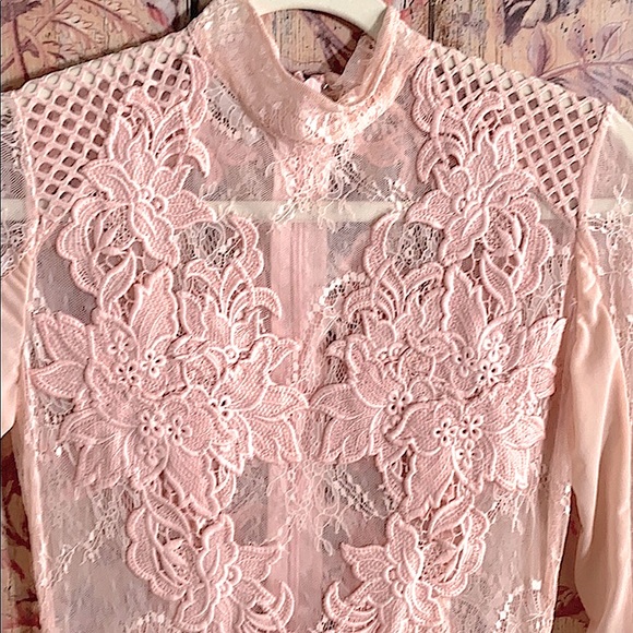 NWOT HOUSE OF CB LONDON STRET BODYCON DRESS LACE APPLIQUÉ BLUSH M ASO JLO CELEBS - Picture 11 of 16